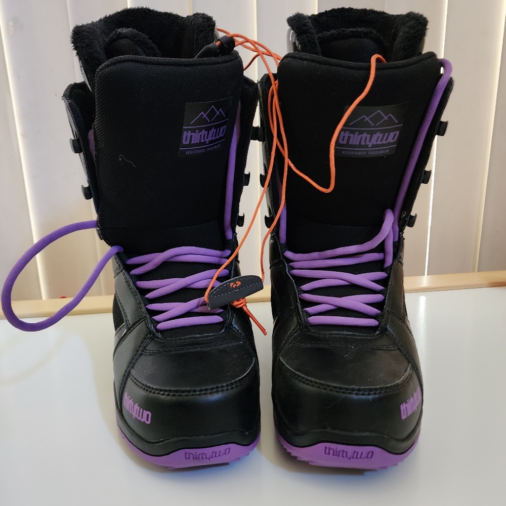 Black and Purple Snowboarding Boots